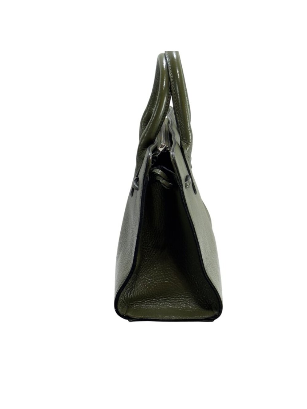 Green Pebbled Italian Leather Handbag Dual Handles Zip Closure - Picture 6 of 10